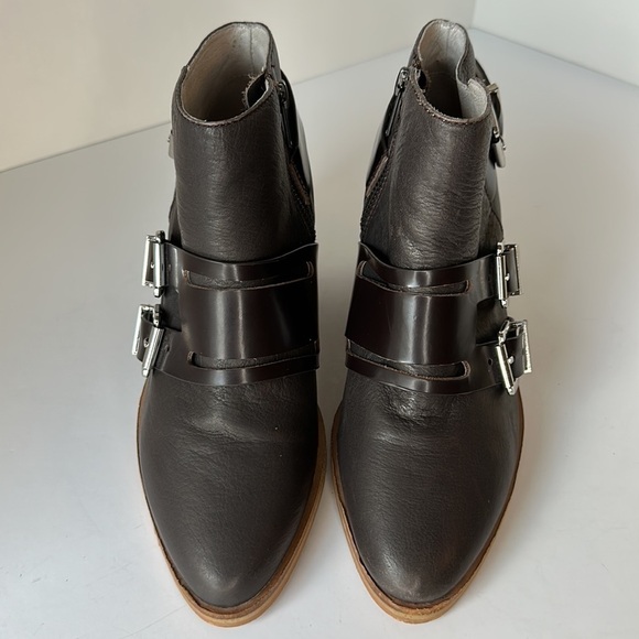 Sol Sana Genuine Leather Brown Side Zipper Three Buckle Bootie Size EU 36/US 5.5 - Picture 7 of 14